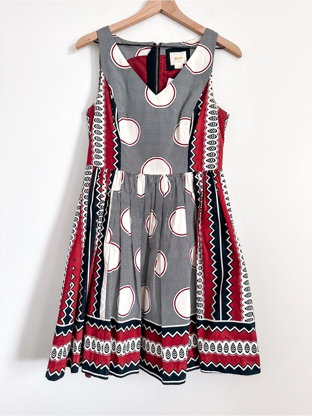Maeve Moonsong Red Black Geometric Fit & Flare Cotton Dress Size 6